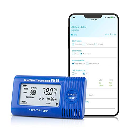 Guardian Thermometer PRO Bluetooth Temperature Data Logger, Temperature Probe in Glycol, NIST Traceable Calibration Included, Configure and Download with Free App