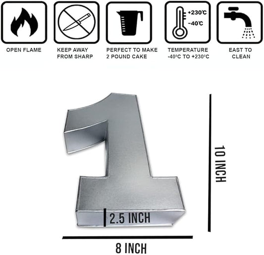 0-9 Number Individual Cake tins 10x8x2.5 Inches for Baking and Birthday, Wedding Anniversary & Parties, Metallic Cake molds (Number 1)