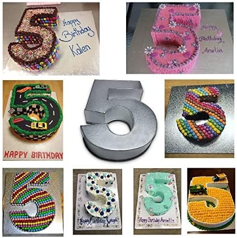 0-9 Number Individual Cake tins 10x8x2.5 Inches for Baking and Birthday, Wedding Anniversary & Parties, Metallic Cake molds (Number 5)