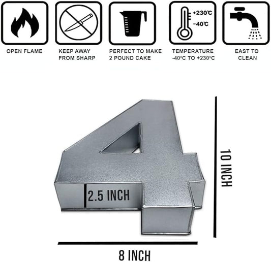 0-9 Number Individual Cake tins 10x8x2.5 Inches for Baking and Birthday, Wedding Anniversary & Parties, Metallic Cake molds (Number 4)