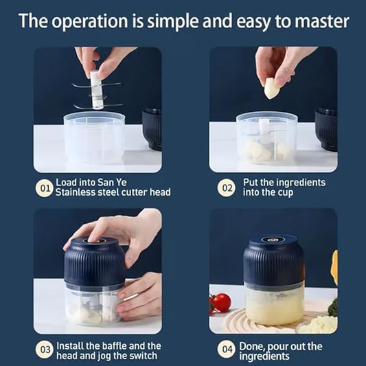 Electric Garlic Chopper Mini, Wireless Portable Veggie Chopper, Garlic Grinder Masher Onion Choppers With 6 Sharp Blade And Egg Beater, For Mashing Onion, Garlic, Chili, Ginger (White-4)