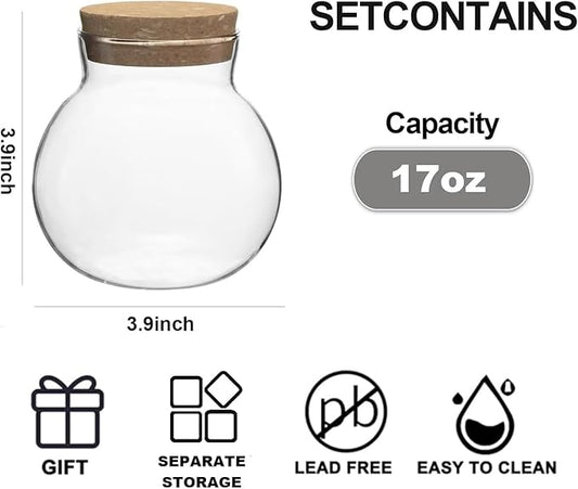 17oz Glass Jars with Airtight Cork Lids,Wedding Candy Jar,Glass Storage Jars Great Ideal for Kitchen Storage, Tea, Biscuits, Cereals, Flour, Beans, Spices, Coffee Beans (2)