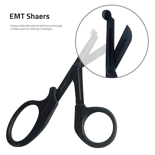 Premium Lister Bandage Scissor, EMT and Hemostat Scissors + Penlight, Full Black 4 Pcs Set