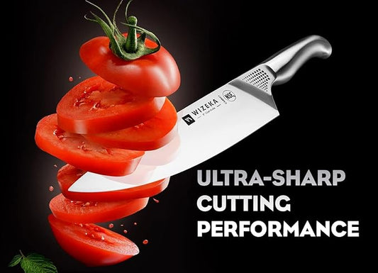 WIZEKA Kitchen Knife Set with Block: 15PCS German Stainless Steel Knife Block Set,One-Piece Design Knives Set for Kitchen, Professional Knife Set with Built-in Sharpener,Starry Sky Series