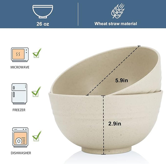 Wrova Wheat Straw Bowl Sets,8 PCS Unbreakable Cereal Bowls 26 OZ,Microwave and Dishwasher Safe Bowls, Kitchen Bowl suitable for cereal,salad,snack and soup (Beige)