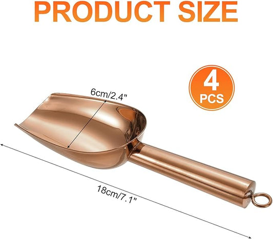 uxcell 4pcs Metal Ice Scoop, 7.1" x 2.4"Stainless Steel Ice Scooper for Kitchen Party Bar Wedding Use, Rose Gold