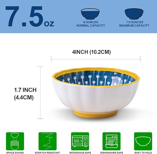 Yeacccng Dipping Bowls Set of 6, 7.4oz Colourful Soy Sauce Dishes, Also Suitable as Small Cereal Bowl, Ideal for Serving Ice Cream, Cereals, Appetisers, Desserts, Ketchup, Salad Dressings (4 Inch)