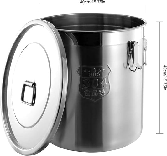 48L Stainless Steel Airtight Canister Rice Cereal Grain Canisters Container Food Oil Sugar Milk Storage Bucket w/Handles+Lid Cylinder Jar for Household Kitchen Bar Restaurants Silver (48L)