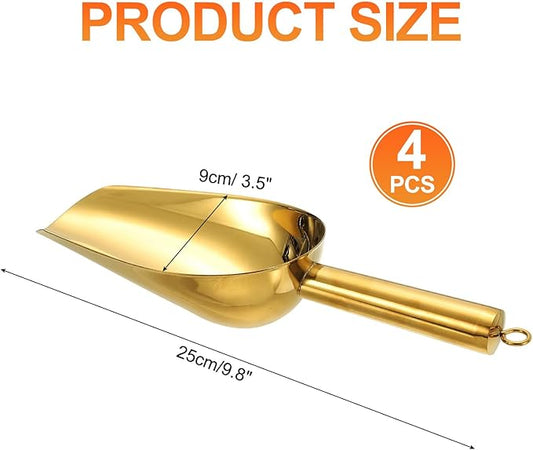 uxcell 4pcs Metal Ice Scoop, 9.8" x 3.5"Stainless Steel Ice Scooper for Kitchen Party Bar Wedding Use, Gold