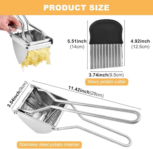 Stainless Steel Potato Ricer with Cutter,Multifunctional Fruit Vegetable Masher Potato Presser for Creamy Fluffy Mashed Potatoes Fruit Juices(COLOR:Silver)