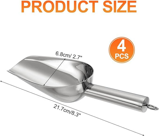 uxcell 4pcs Metal Ice Scoop, 8.2" x 2.7"Stainless Steel Ice Scooper for Kitchen Party Bar Wedding Use, Silver