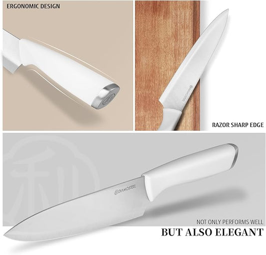 White Knife Set, 13 Pieces Knife Block Set with Built-in Sharpener Scissors for Kitchen Meat & Vegetable Cutting, Dishwasher Safe Knives Set Present for Family & Restaurant