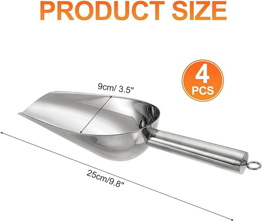 uxcell 4pcs Metal Ice Scoop, 9.8" x 3.5"Stainless Steel Ice Scooper for Kitchen Party Bar Wedding Use, Silver