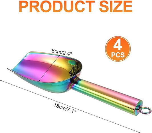 uxcell 4pcs Metal Ice Scoop, 7.1" x 2.4"Stainless Steel Ice Scooper for Kitchen Party Bar Wedding Use, Rainbow