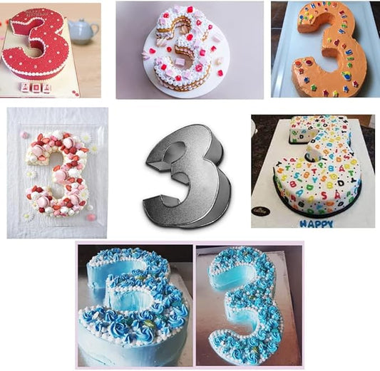 0-9 Number Individual Cake tins 10x8x2.5 Inches for Baking and Birthday, Wedding Anniversary & Parties, Metallic Cake molds (Number 3)