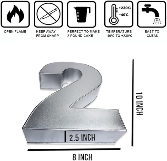 0-9 Number Individual Cake tins 10x8x2.5 Inches for Baking and Birthday, Wedding Anniversary & Parties, Metallic Cake molds (Number 2)