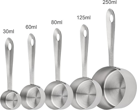 Measuring Cups Set, 18/8 Stainless Steel Measuring Cups Set 5, Metal Measuring Cups for Baking, Both Imperial & Metric Measuring Cups for Liquid and Dry, Nesting Kitchen Measuring Tools