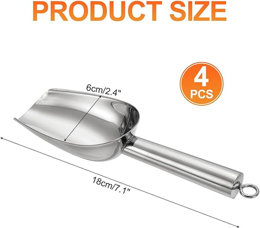 uxcell 4pcs Metal Ice Scoop, 7.1" x 2.4"Stainless Steel Ice Scooper for Kitchen Party Bar Wedding Use, Silver