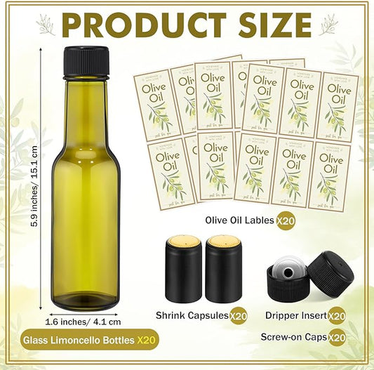 Havawish 20 Pcs 3oz Homemade Mini Olive Oil Bottles Hot Sauce Glass Bottles with Leak Proof Screw Cap Funnel Clear Bottle for Storing Homemade Olive Oil Christmas Wedding Baby Shower Gifts (Green)