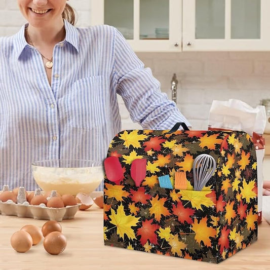 Fall Maple Leaves Mixer Cover for Kitchen 4.5-5 Qt Mixer Small Appliance Dust Stand Covers with Top Handle Accessories Pocket Coffee Makers, Fall Decoration for Home Gift for Friends -S
