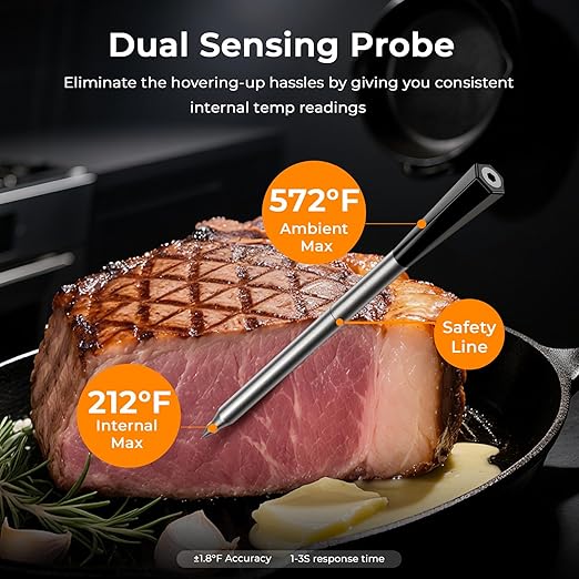 BlueSwan Wireless Meat Thermometer Digital, Food Thermometer Bluetooth 820 ft Range with APP for Grill, Smoker, Oven, Magnetic Design for BBQ, Cooking, Stocking Stuffers Christmas Gifts for Men