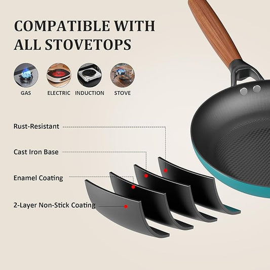 YUTANN Nonstick Frying Pan Set, 8" 10" 12" Ceramic Frying Pans, Pre-seasoned Cast Iron Pan Cookware Set with Removable Handle, Dishwasher Safe, Free of PFAS & PFOA, Compatible with All Stovetops