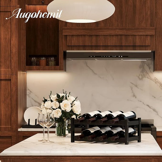 Wine Rack,Bamboo Wine Storage Cabinet Shelf,Countertop Wine Shelf- Freestanding Wine Holder for Kitchen & Pantry (Black, 2-Tier)