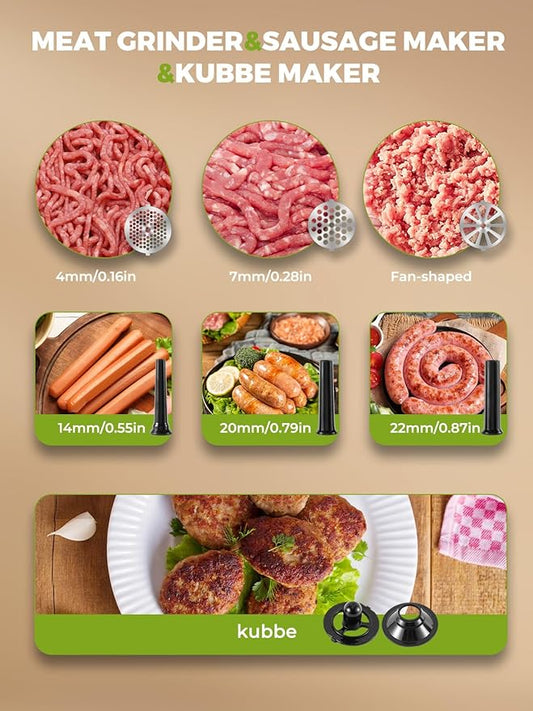 Meat Grinder Electric 3200W Heavy Duty Meat Grinders Chopper Machine Touch Control Multifunctional with Cutting Blade 3 Grinding Plates 3 Sausage Stuffers Kubbe Kit for Household & Commercial