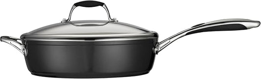 Tramontina Gourmet Ceramica Deluxe Aluminum Deep Skillet with Lid, Non Stick Frying Pan with Ceramic Interior, 11-inch, Metallic Black, Made in Italy