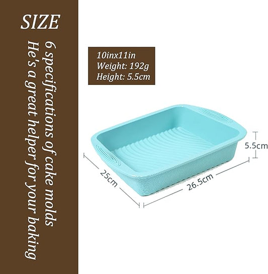 Thickened Silicone Bundt Cake Pan and Moldes Para Gelatinas, Heavy Duty Cake Mold for Baking, BPA Free, Mint Green (Rectangle 10"x10" / 1Pcs)