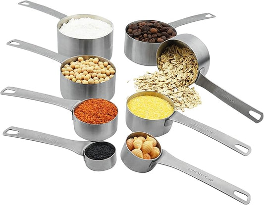 18/8 Stainless Steel Measuring Cups Set, 8 Dry & Liquid Metric & US Measurement Cups for Kitchen & Baking, Heavy Duty Measuring Tools with 1/16,1/8,1/4,1/3,1/2,2/3,3/4 &1 Cup