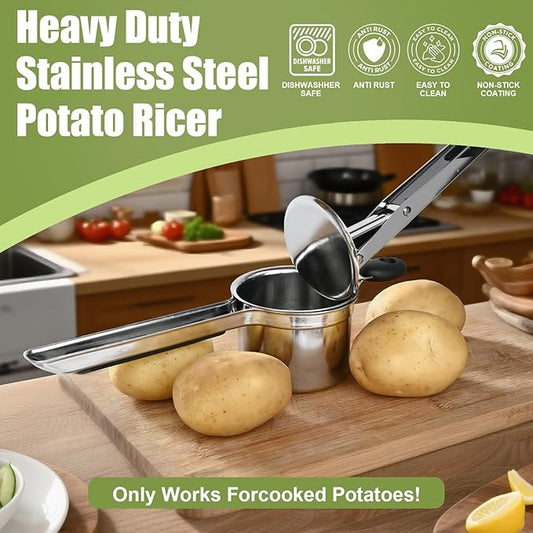 Large 15 oz Potato Ricer, Stainless Steel Potato Ricer for Making Mashed Potatoes, Easy to Clean and Dishwasher Safe, Suitable for Pumpkin, Sweet Potato, Baby Food