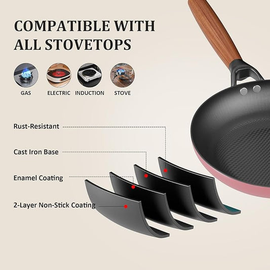 YUTANN Nonstick Frying Pan Set, 8" 10" 12" Ceramic Frying Pans, Pre-seasoned Cast Iron Pan Cookware Set with Removable Handle, Dishwasher Safe, Free of PFAS & PFOA, Compatible with All Stovetops