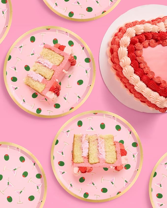 xo, Fetti Dirty Martini Paper Plates | 25 pcs, 9" | Cocktail Bachelorette Decorations, Dinner Party Setting, Olive Birthday Decor, Cute Picnic Tablescape