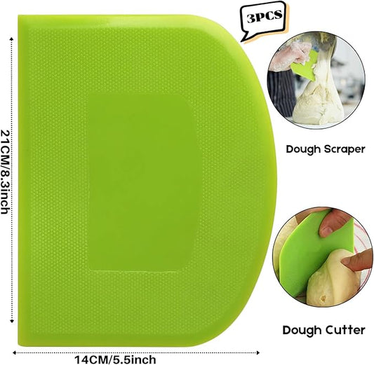 SURDOCA Dough Scraper Bench Scraper - 3P 8.3x5.5" Plastic Flexible Bowl Scraper, Sharp Edge & Angles Cake Scraper. Non-Slip Bakeware Decorating Tools Sculpting & Modeling Tools - Yellow+Blue+Yellow