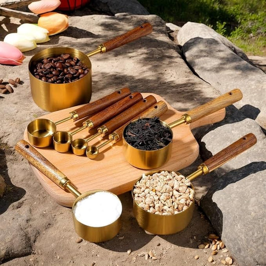 Stainless Steel Gold Measuring Cup Set of 8 Baking Tools Measuring Tools Scale Multifunctional Kitchen Baking Tools