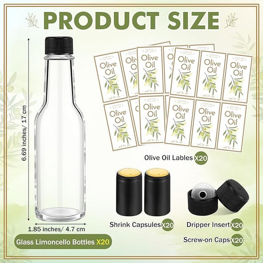 Havawish 20 Pcs 5oz Homemade Mini Olive Oil Bottles Hot Sauce Glass Bottles with Leak Proof Screw Cap Funnel Clear Bottle for Storing Homemade Olive Oil Christmas Wedding Baby Shower Gifts (Clear)