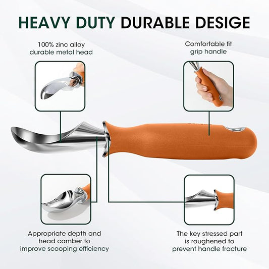 Beneno Heavy Duty Ice Cream Scoop - Upgraded Anti-Fracture Design, Comfortable Grip Long Handle, Effortless Scooping & Dishwasher Safe, Orange