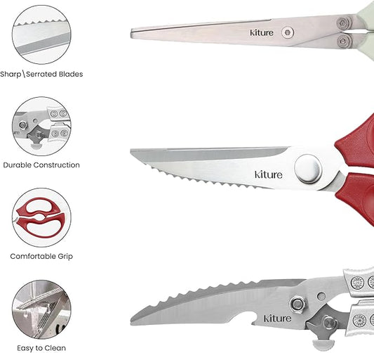 Heavy Duty Kitchen Shear with Bonus MultiPurpose and Herb Scissors 420 Stainless Steel for Chicken, Meat, Fish and Poultry Gift Set with Kitchen Shears for Food and Herbs Scissors by Kiture