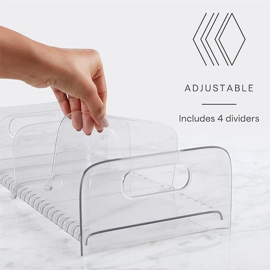 YouCopia FreezeUp Freezer Rack 12" BPA-Free Fridge Organizer with Adjustable Dividers and Handles for Frozen Food Box and Meal Storage, Clear