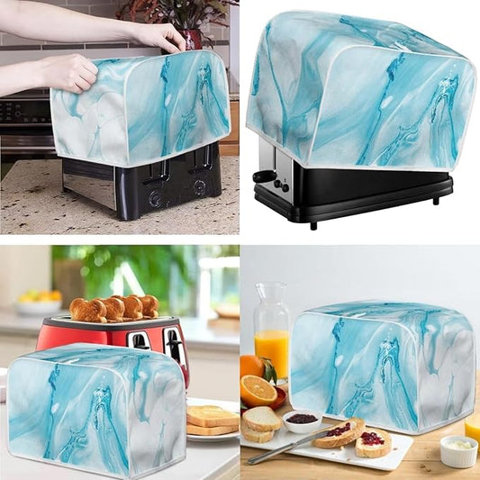 White Blue Marble Texture Pattern Appliance Covers Set Washable Kitchen Blender Dust Cover Bread Maker Toaster Cover 4 Slice Kitchen Accessories