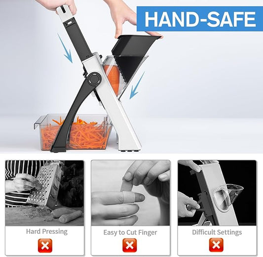 (All-in-1) Upgraded Version Mandoline Slicer for Kitchen & Adjustable Mandolin. Detachable Blade, Kitchen Veggie Chopper Cut Slicing, Strips, Shredding, Dicing, Chop (Black White)