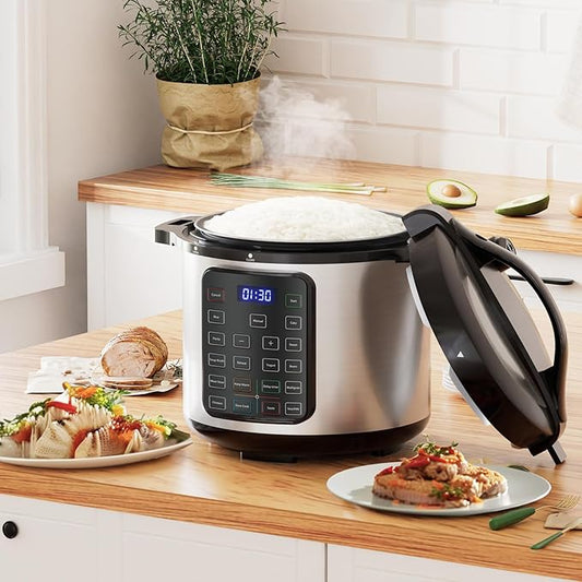 DUMOS 16-in-1 Electric Pressure Cooker 8 QT Stainless Steel Multi Cooker Electric for Pressure, Rice, Steamer, Yogurt Maker, Slow Cook, Black