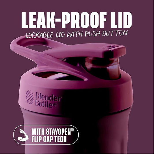 BlenderBottle Strada Shaker Cup Insulated Stainless Steel Water Bottle with Wire Whisk, 24-Ounce, Plum