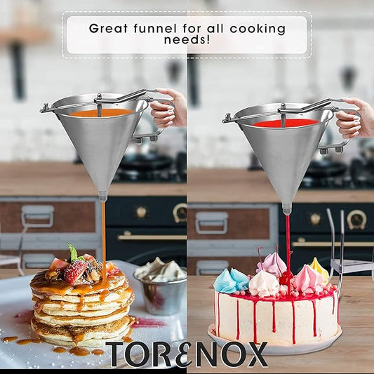 Stainless Steel Funnel With Three Nozzles And Stand - Professional Commercial Cake Decorating Tool