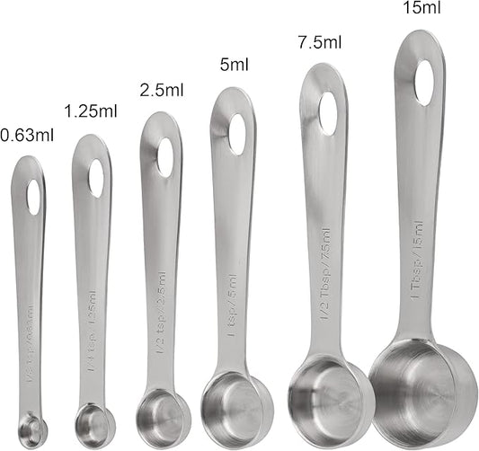 Measuring Spoons Set, 18/8 Stainless Steel Measuring Spoons Set 6, Metal Measuring Spoons for Baking, Both Imperial & Metric Measuring Spoons for Liquid & Dry, Nesting Kitchen Measuring Tools