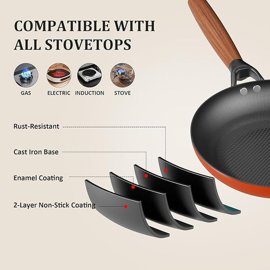 YUTANN Nonstick Frying Pan Set, 8" 10" 12" Ceramic Frying Pans, Pre-seasoned Cast Iron Pan Cookware Set with Removable Handle, Dishwasher Safe, Free of PFAS & PFOA, Compatible with All Stovetops