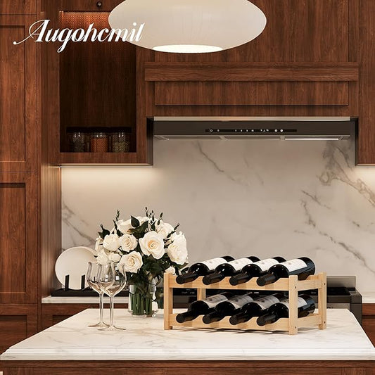 Wine Rack,Bamboo Wine Storage Cabinet Shelf,Countertop Wine Shelf- Freestanding Wine Holder for Kitchen & Pantry (Natural, 2-Tier)