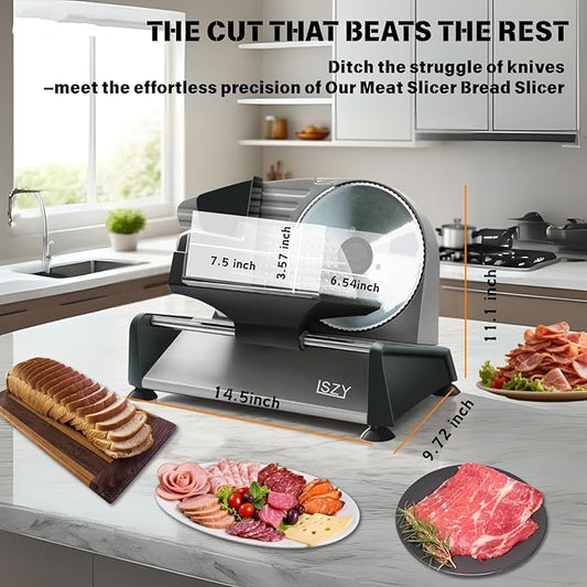 Meat Slicers, Electric Meat Slicer Machine for Home with 2 Removable 7.5'' Blades ETL Certified, Adjustable Thickness Deli Slicer-Food Cutter Machine for Bread Cheese