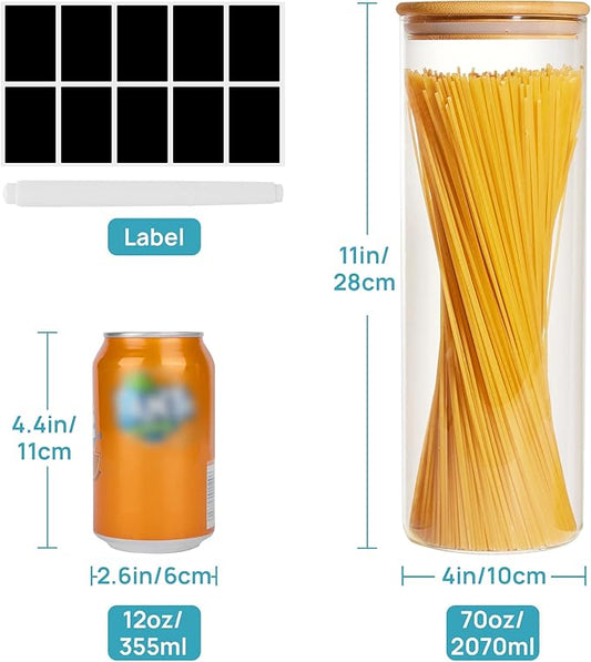 Vtopmart 70oz Glass Food Storage Jars, 3 Pack Large Kitchen Containers with Airtight Bamboo Lids for Pasta, Nuts, Flour, Canisters Set for Cereal, Pantry Organization, BPA Free